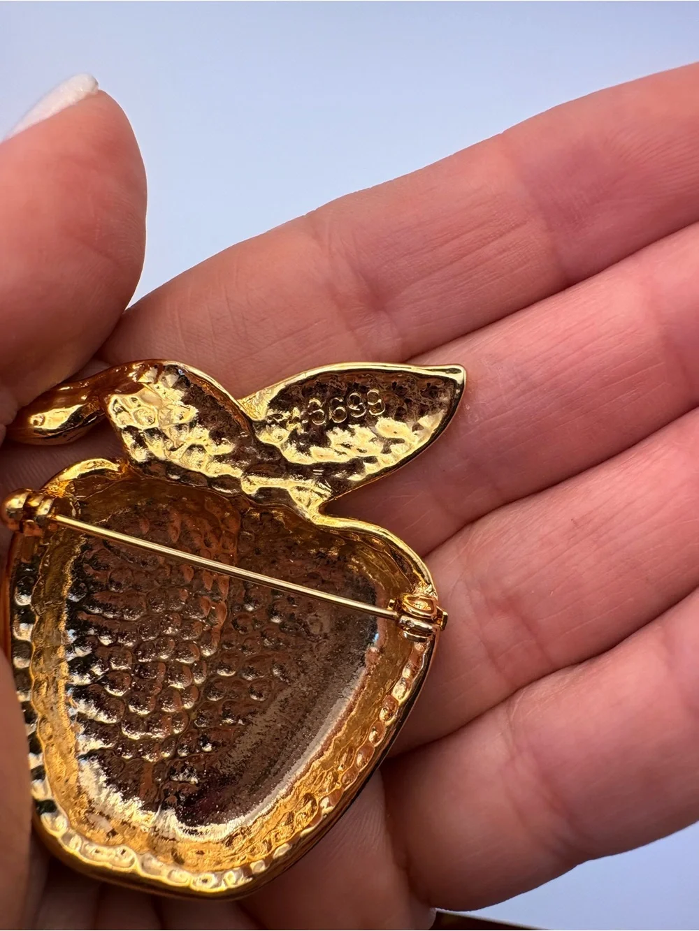 Gold Leaf Red Apple Brooch Pin - Women Jewelry